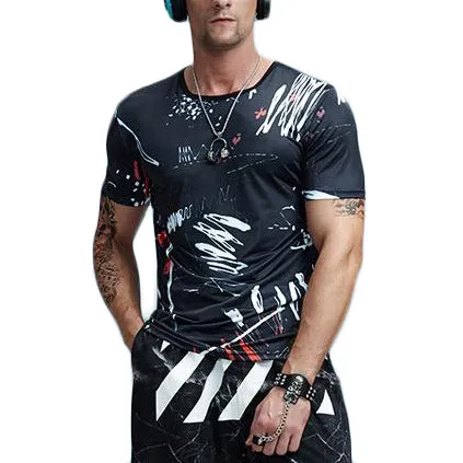 Abstract Splashed Printed Compression Shirt