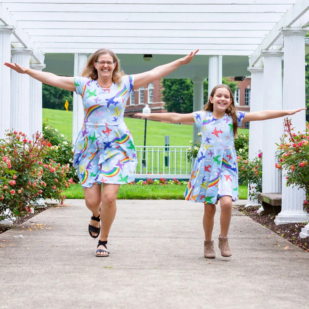 Adult "Flying Colors" Airplanes Super Twirler Dress with Pockets