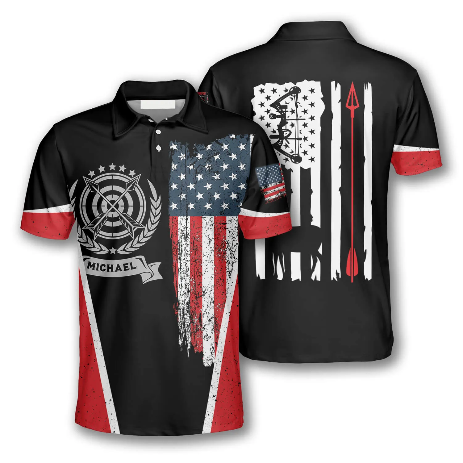 Archery Crown Emblem American Flag Custom Archery Shirts for Men, Gift for Archery Lover