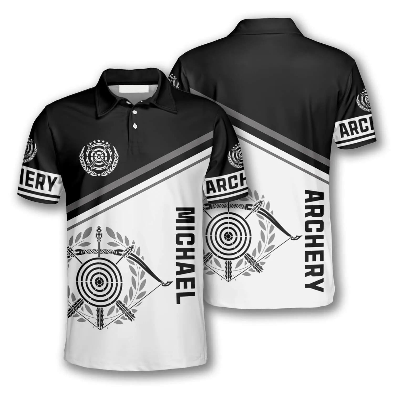 Archery Emblem Black White Version Custom Archery Shirts for Men, Best Gift for Archery Lover