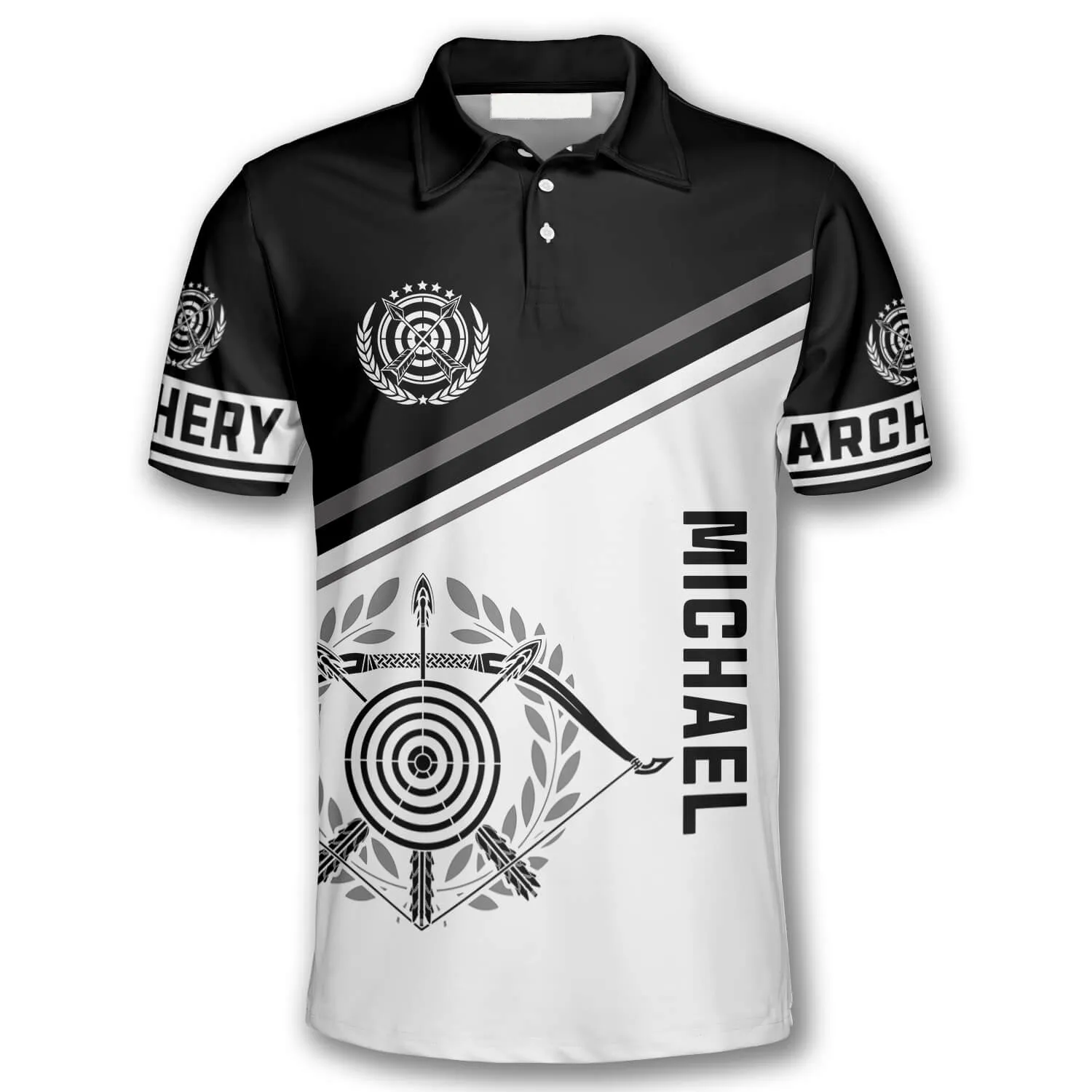 Archery Emblem Black White Version Custom Archery Shirts for Men, Best Gift for Archery Lover