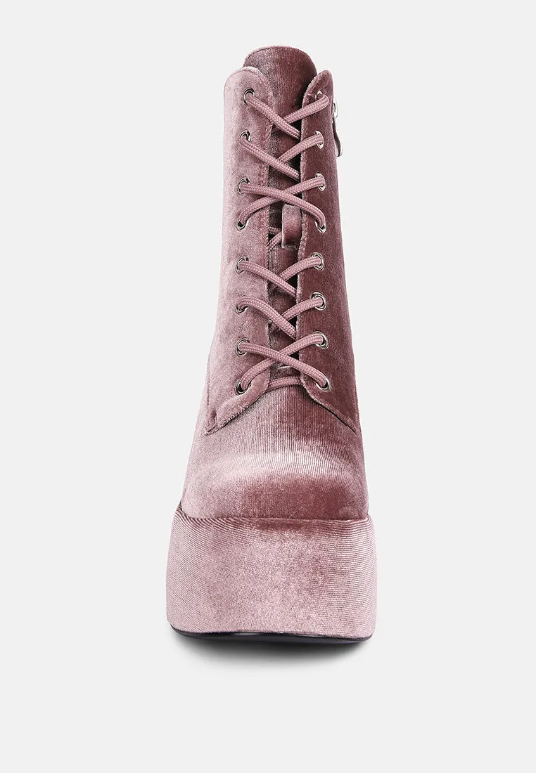 ASHCAN Blush High Platform Velvet Ankle Boots