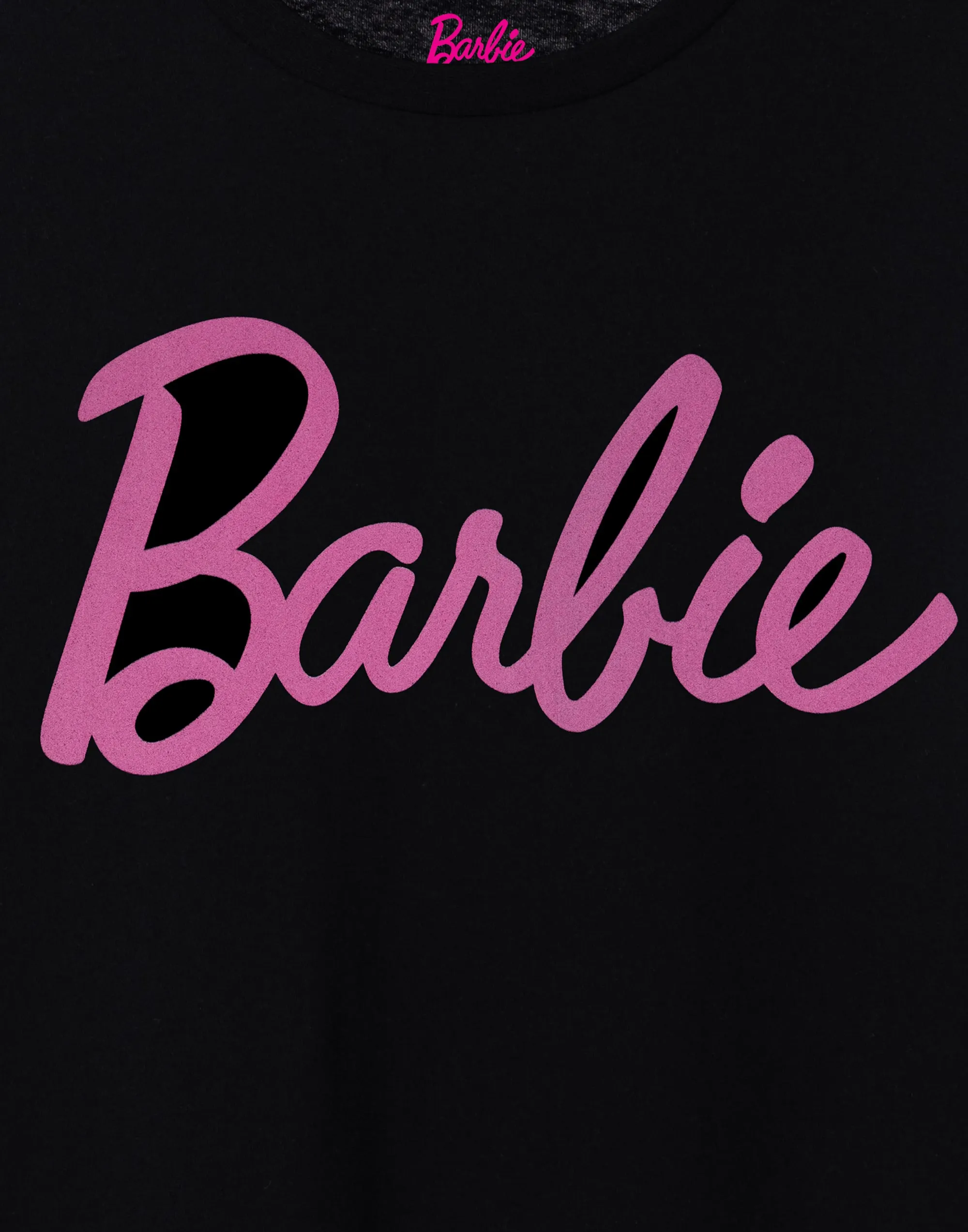 Barbie Women's Black With Pink Classic Logo Short Sleeve T-Shirt