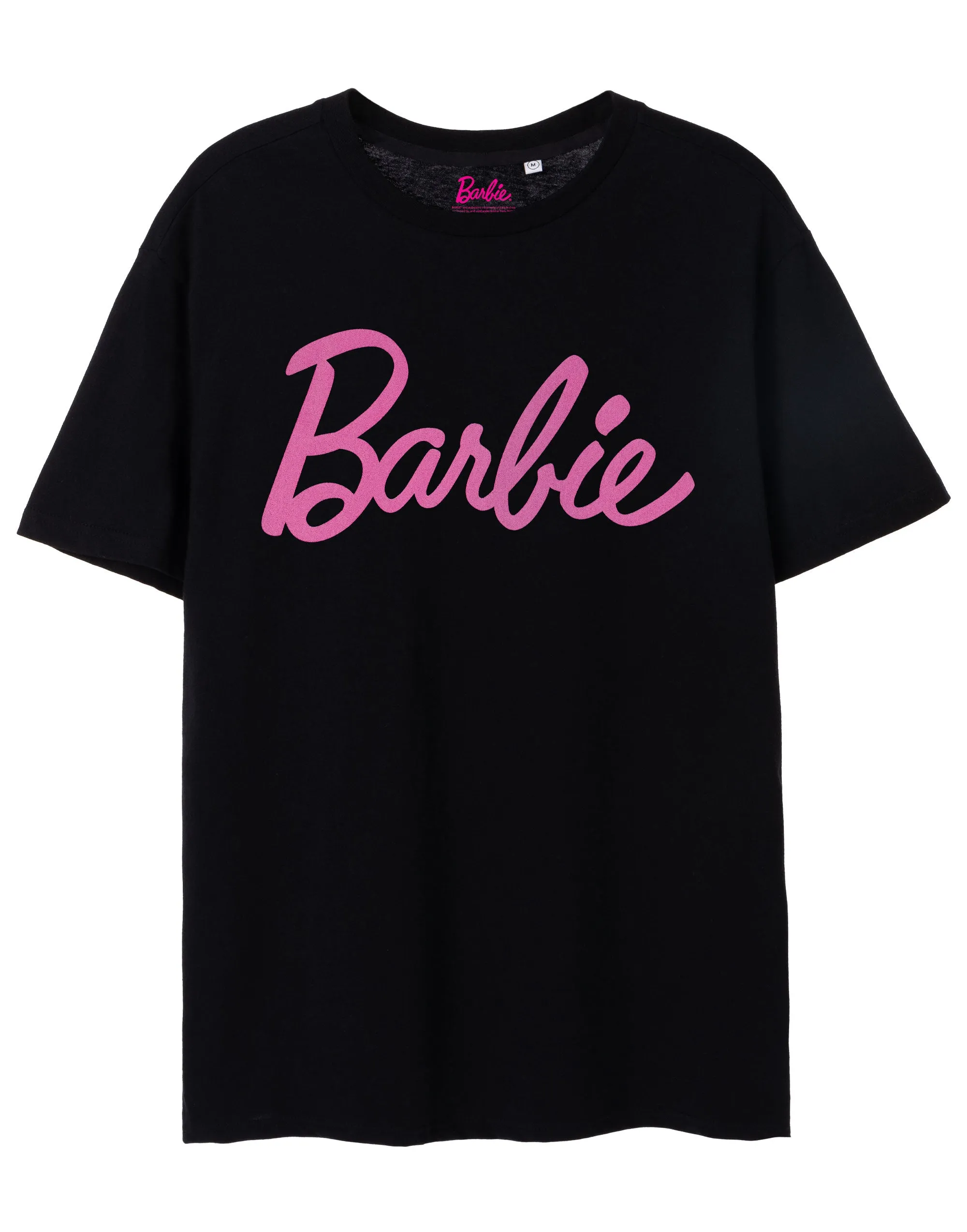 Barbie Women's Black With Pink Classic Logo Short Sleeve T-Shirt