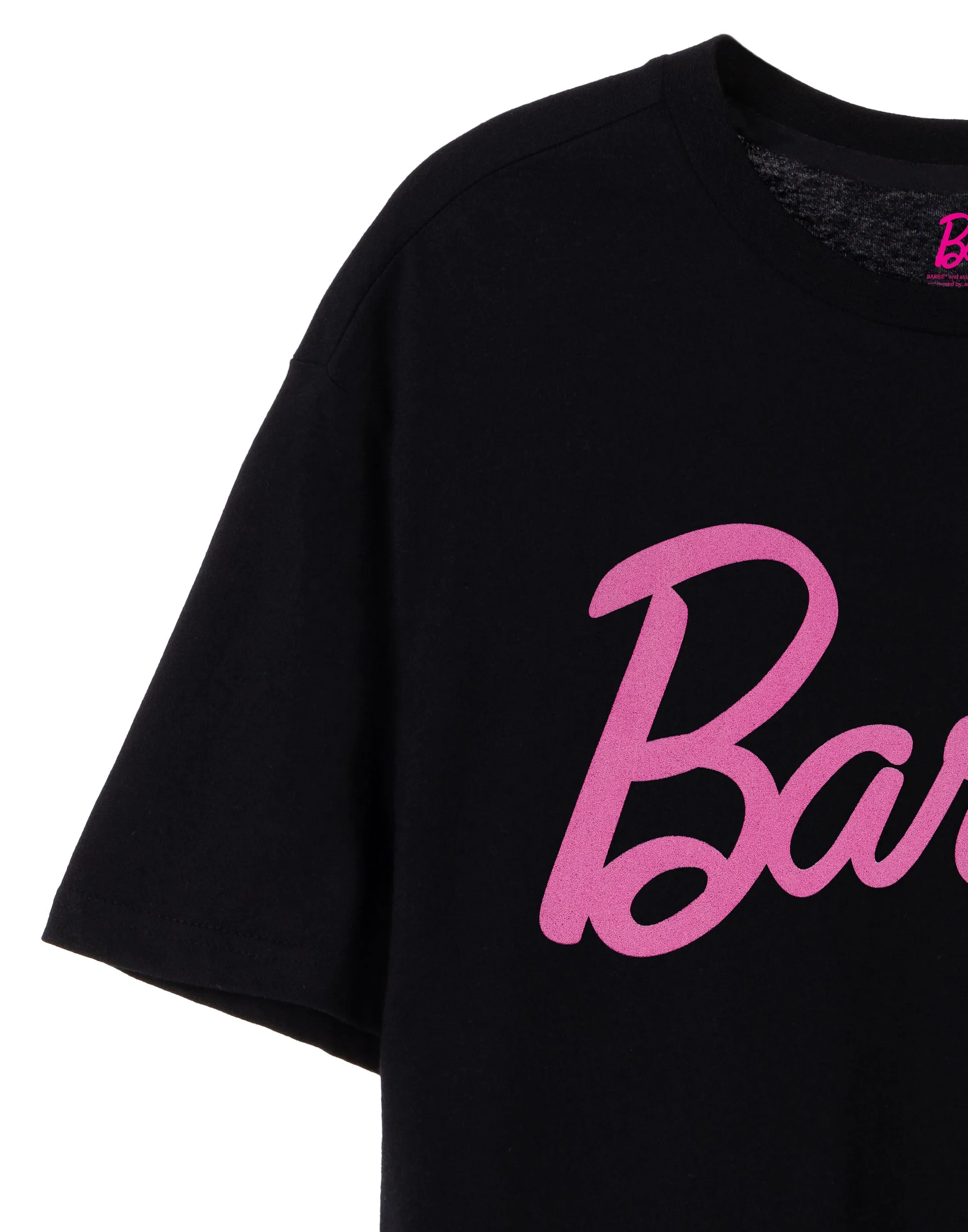 Barbie Women's Black With Pink Classic Logo Short Sleeve T-Shirt