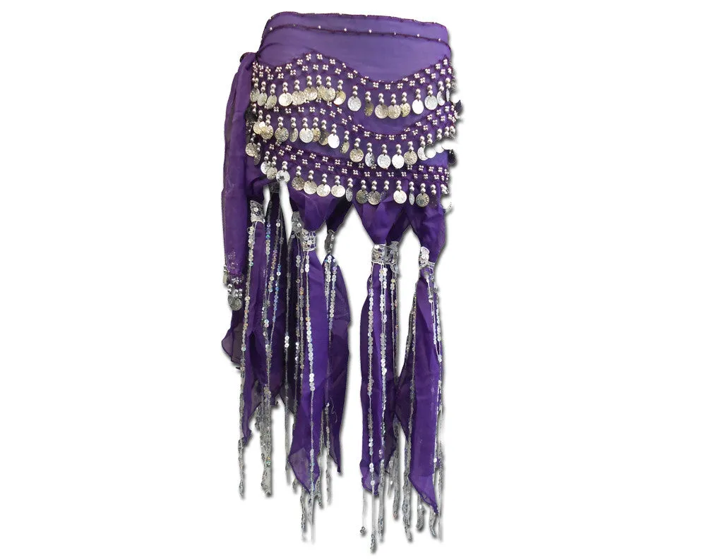 Belly Dance Hip Scarf Sash with Sequins Tassels Skirt