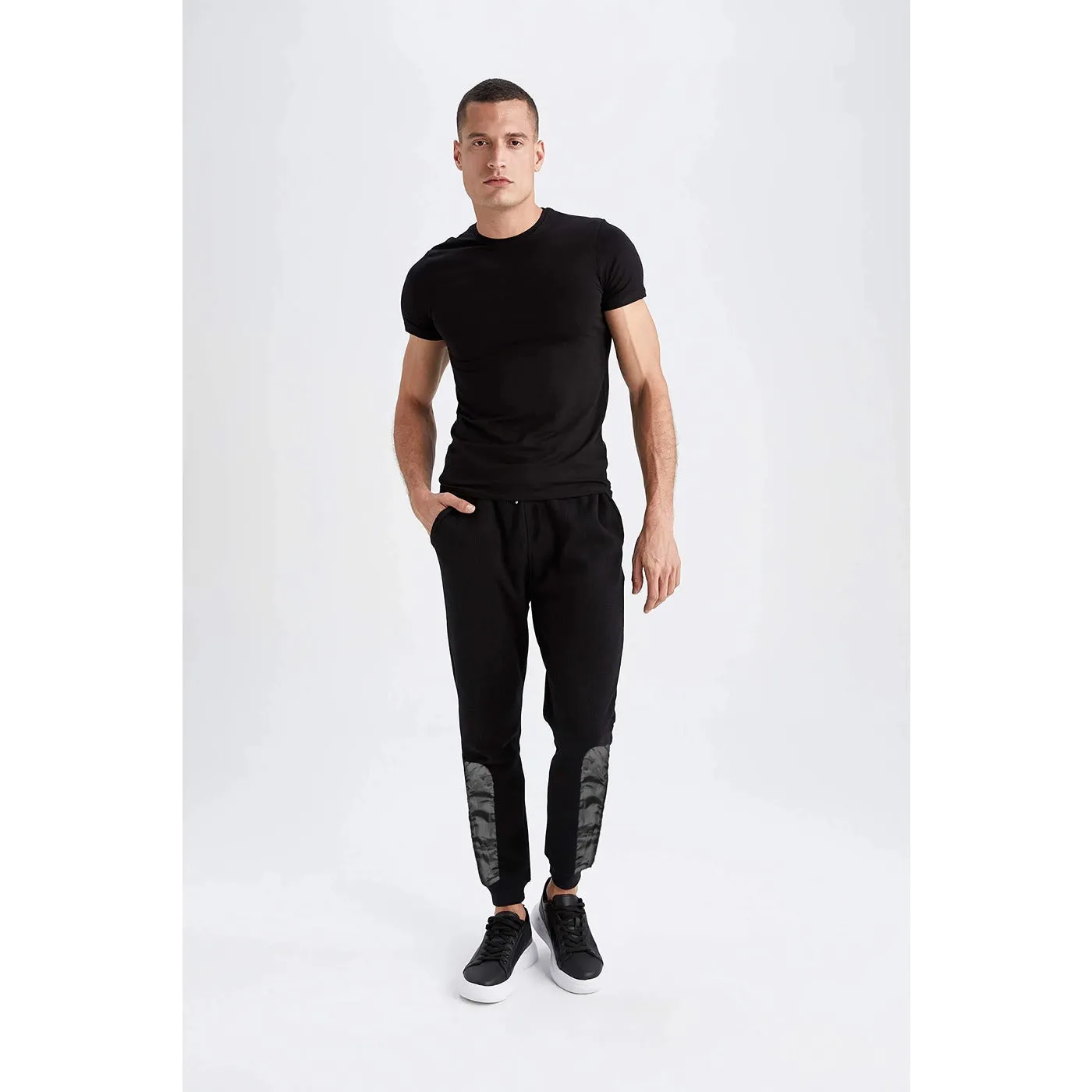 Black Fleece Joggers with Reflector Panel