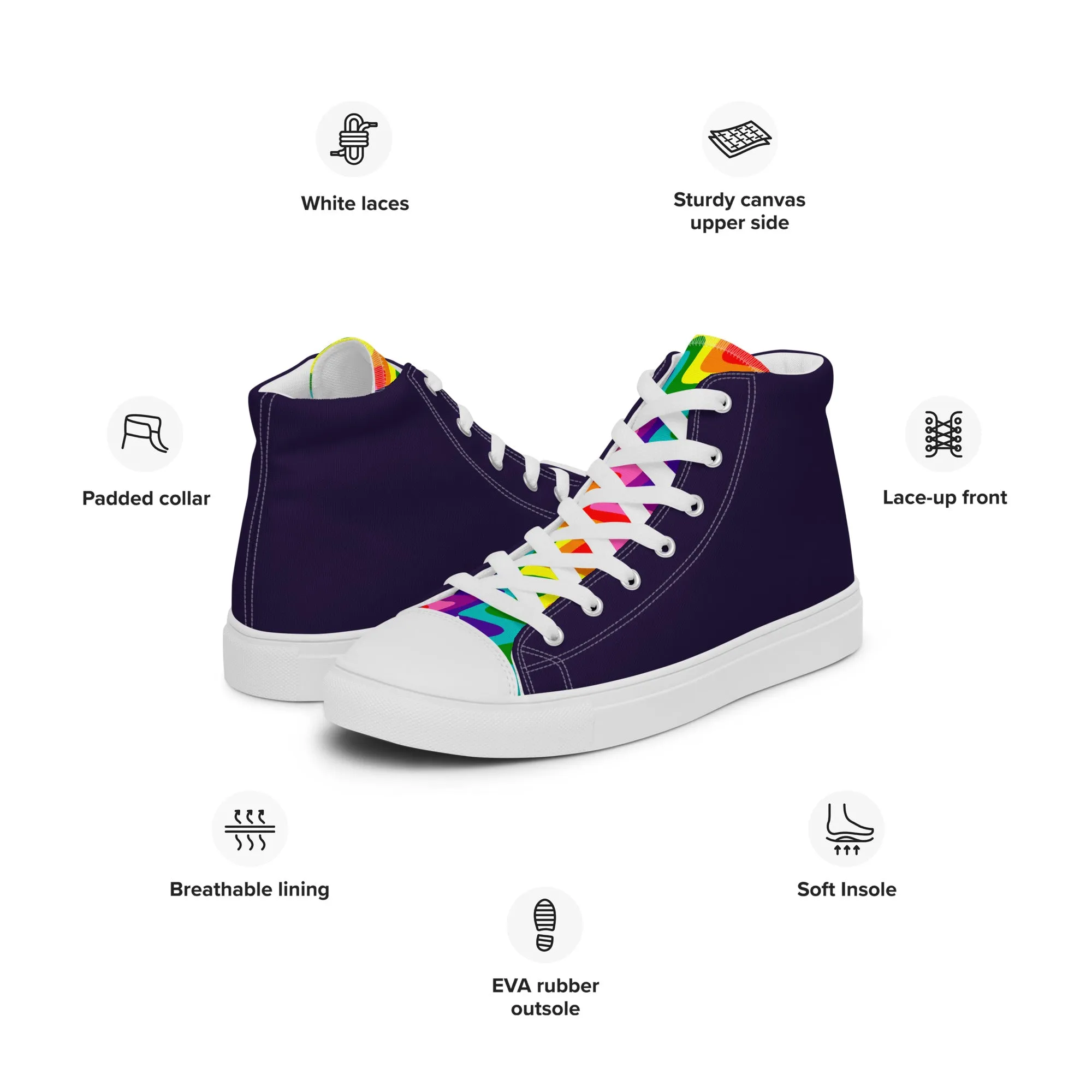 Blue and Original Pride Flag High Top Trainers (female sizes)