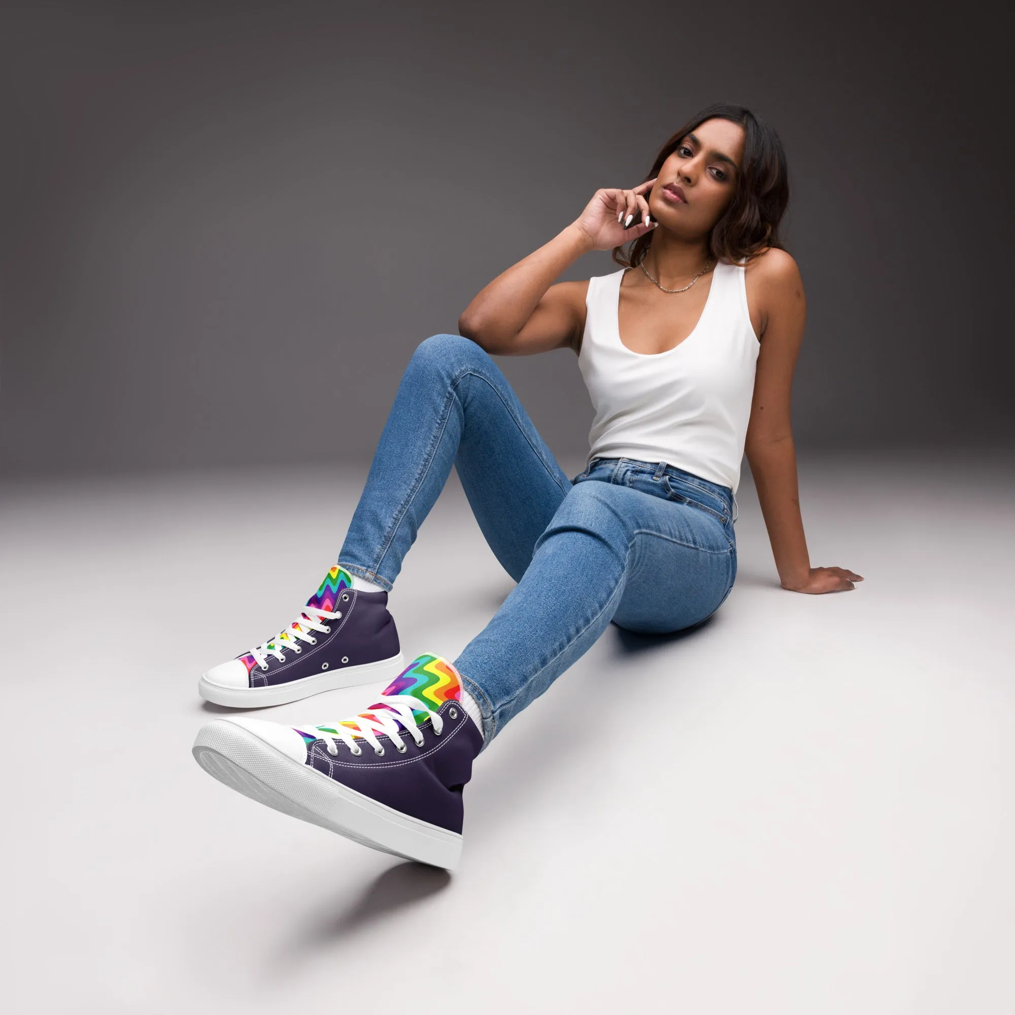 Blue and Original Pride Flag High Top Trainers (female sizes)