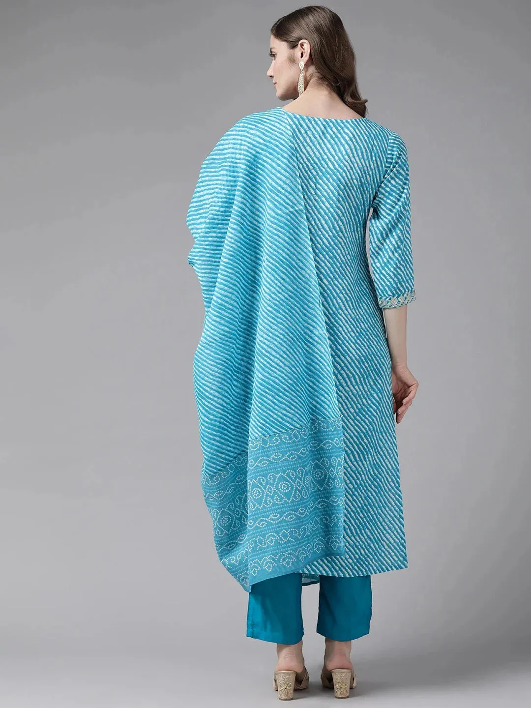 Blue Leheriya Printed Dupatta Set