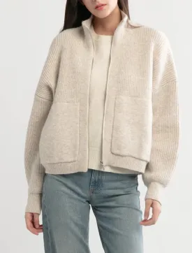 Bomber Zip Cardigan in Beige