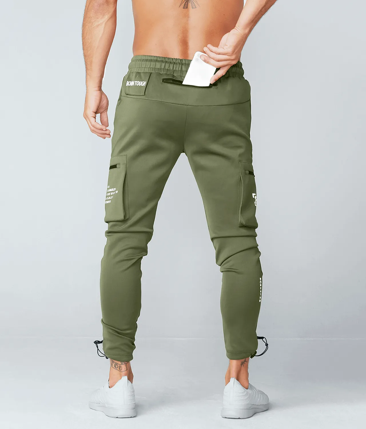 Born Tough Momentum Cargo Athletic Jogger Pants For Men Military Green