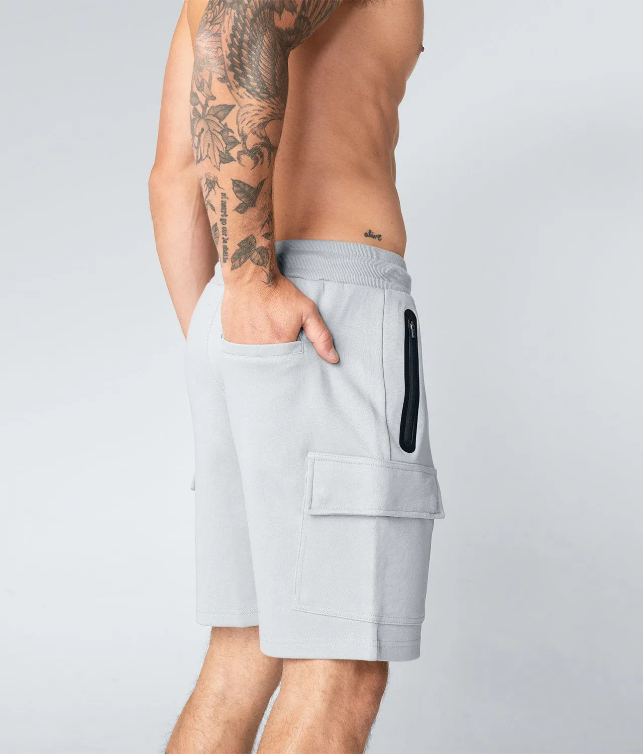 Born Tough Zippered Gray Athletic Cargo Shorts for Men