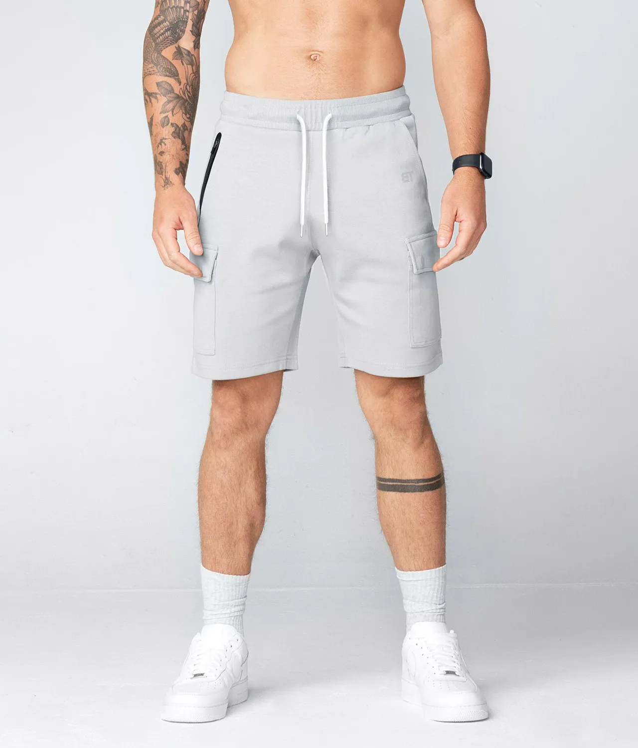 Born Tough Zippered Gray Athletic Cargo Shorts for Men