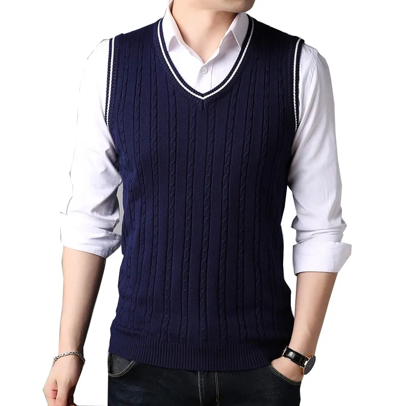 BROWON Men Clothes 2022 Autumn Winter New Classic Slim Sweaters V-neck Sleeveless Sweater Mens Knitwear Sweater Vest for Men