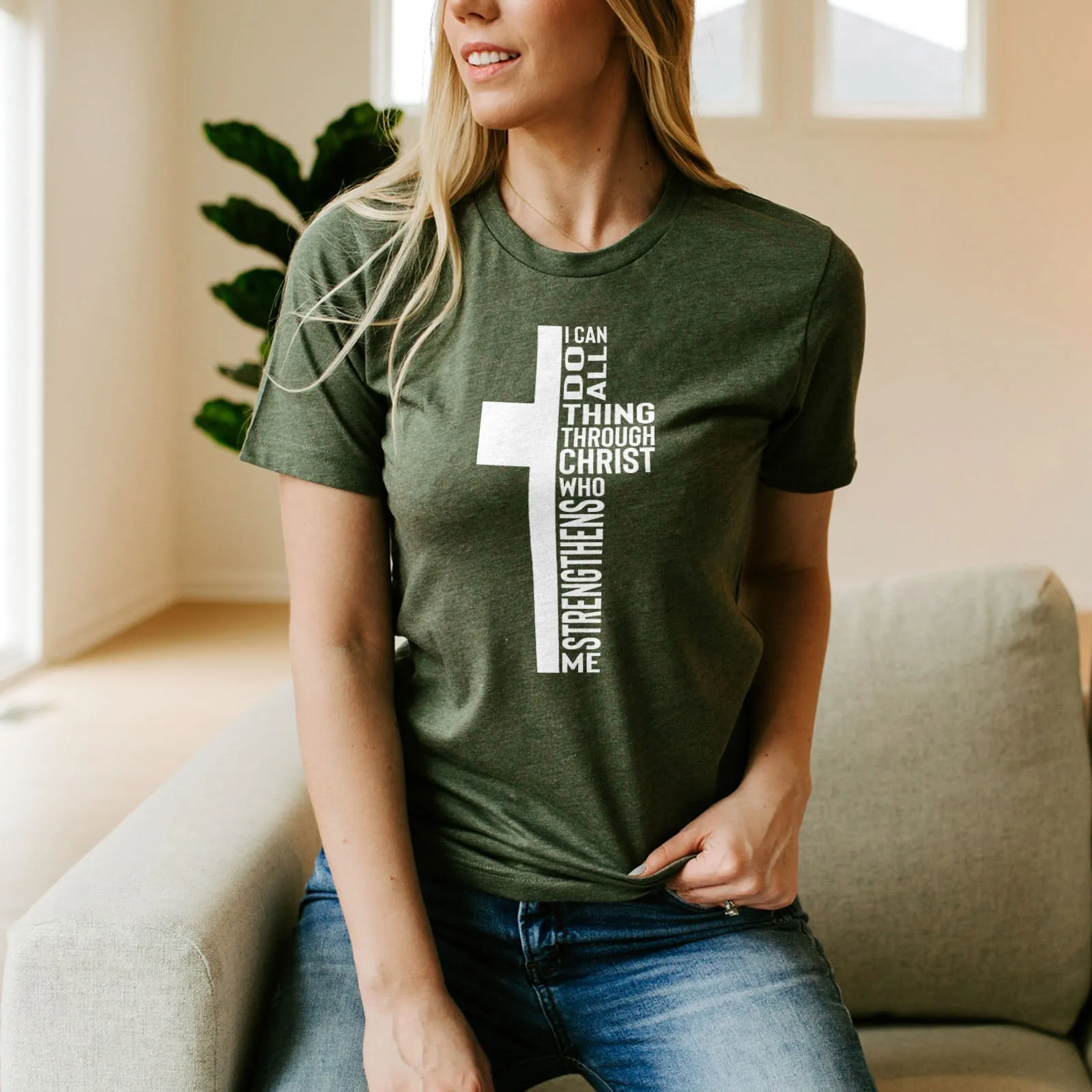 Can Do All Things Through Christ Who Strengthens Me Cross Tee Shirts For Women - Christian Shirts for Women - Religious Tee Shirts