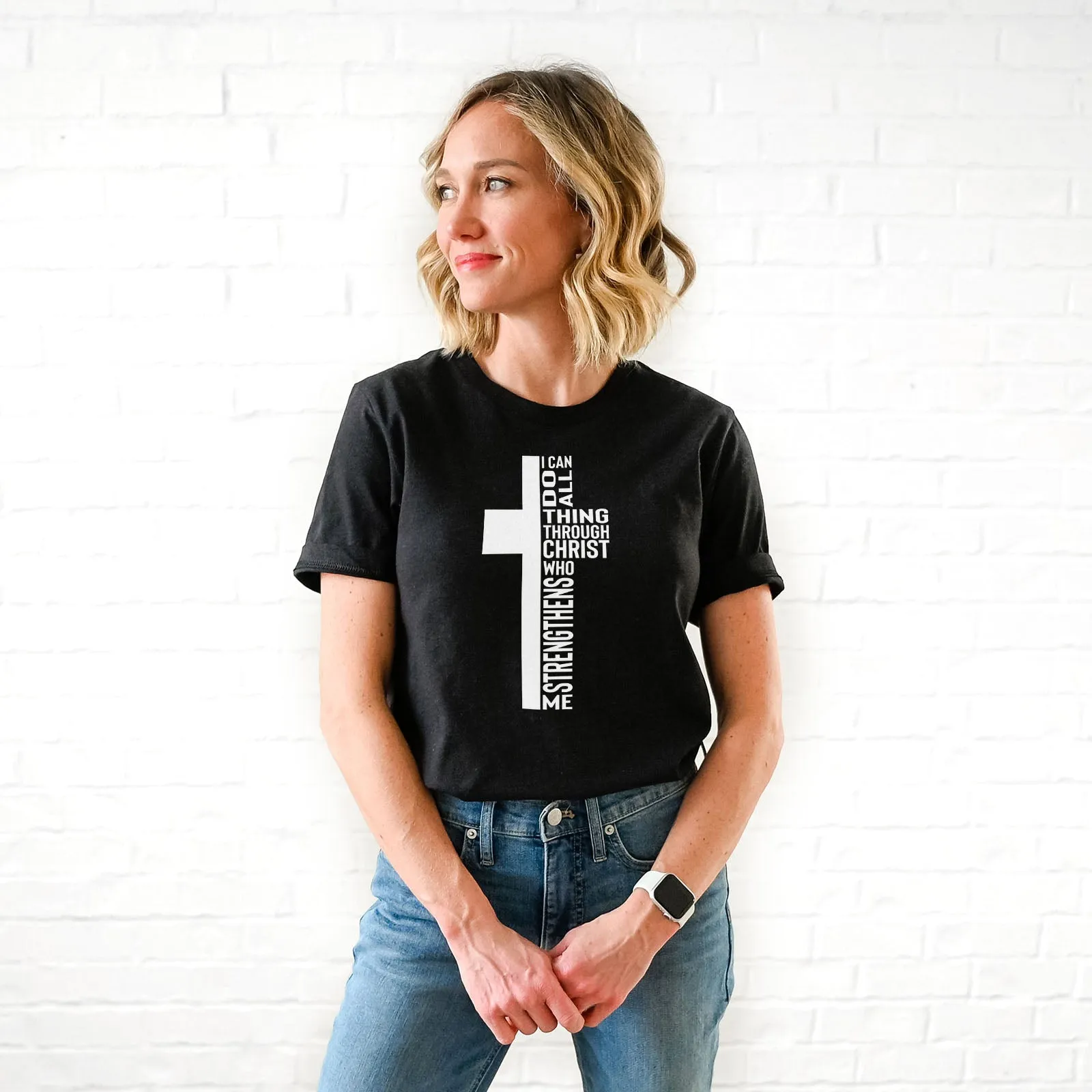 Can Do All Things Through Christ Who Strengthens Me Cross Tee Shirts For Women - Christian Shirts for Women - Religious Tee Shirts