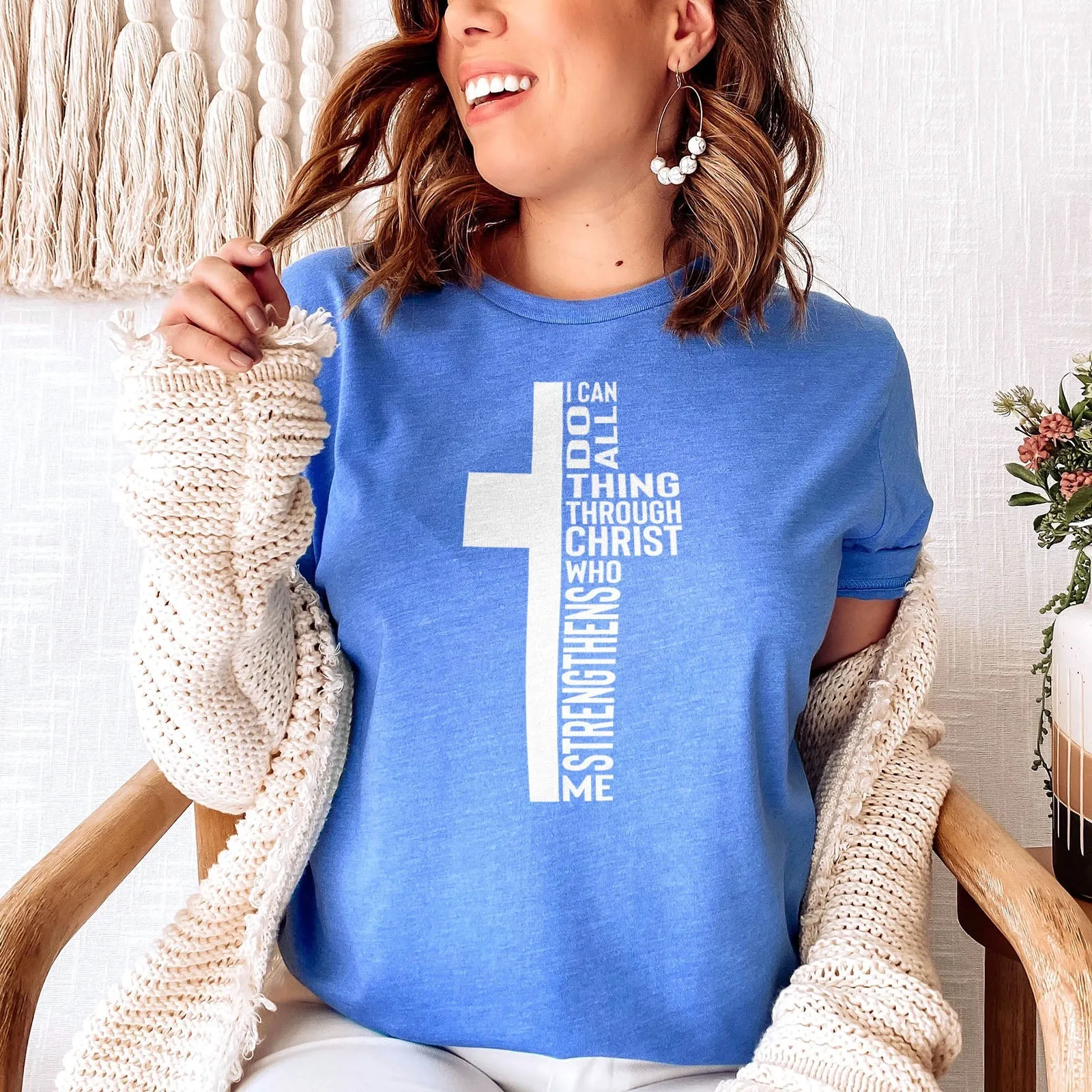 Can Do All Things Through Christ Who Strengthens Me Cross Tee Shirts For Women - Christian Shirts for Women - Religious Tee Shirts