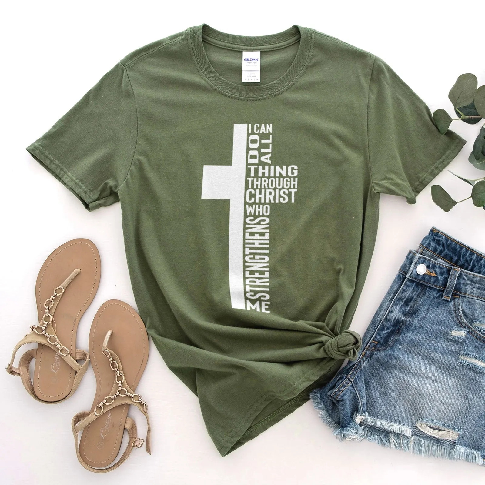 Can Do All Things Through Christ Who Strengthens Me Cross Tee Shirts For Women - Christian Shirts for Women - Religious Tee Shirts