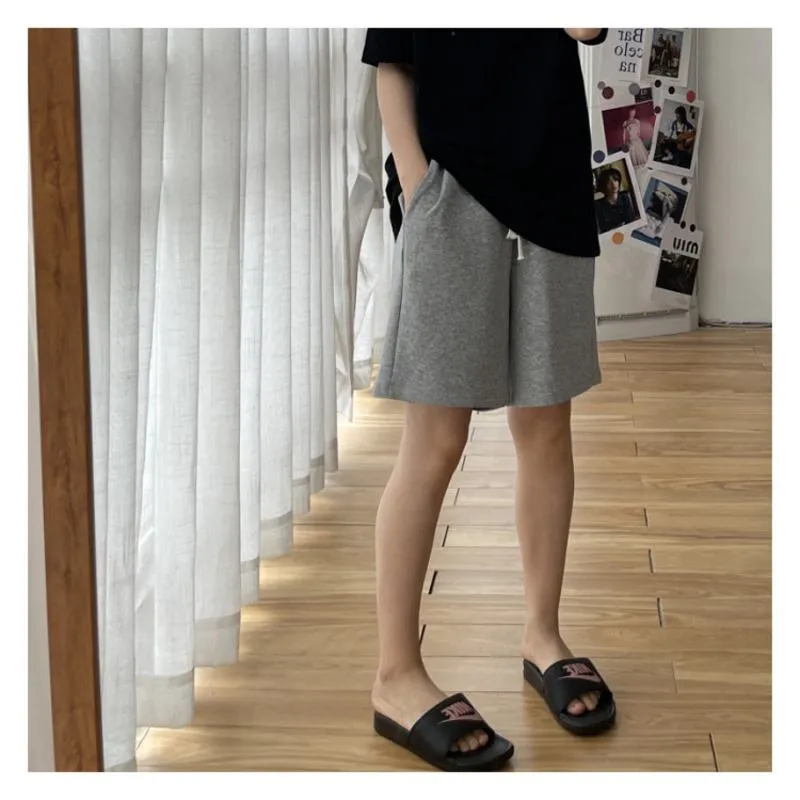 Casual Versatile Loose Fit Sports Chic Drawstring Wide-Leg High-Waisted Shorts