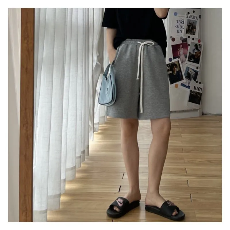 Casual Versatile Loose Fit Sports Chic Drawstring Wide-Leg High-Waisted Shorts