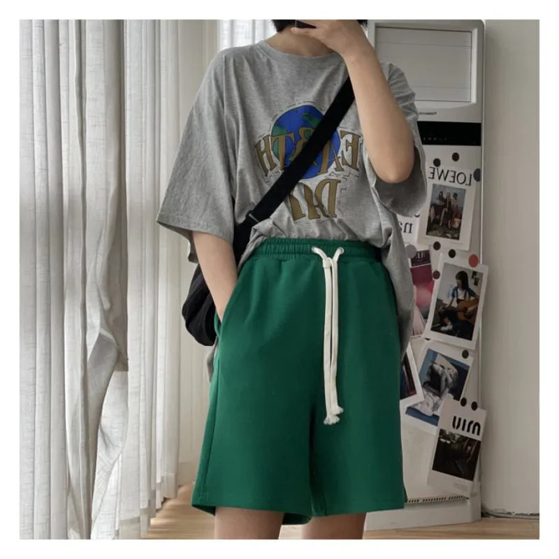 Casual Versatile Loose Fit Sports Chic Drawstring Wide-Leg High-Waisted Shorts