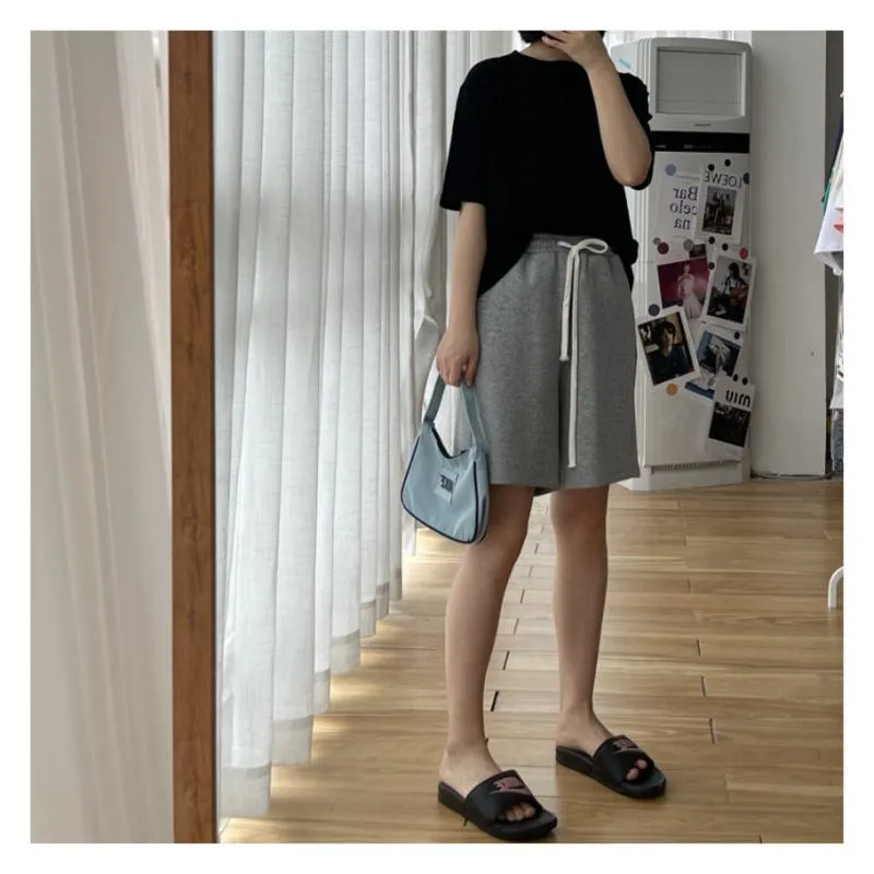 Casual Versatile Loose Fit Sports Chic Drawstring Wide-Leg High-Waisted Shorts