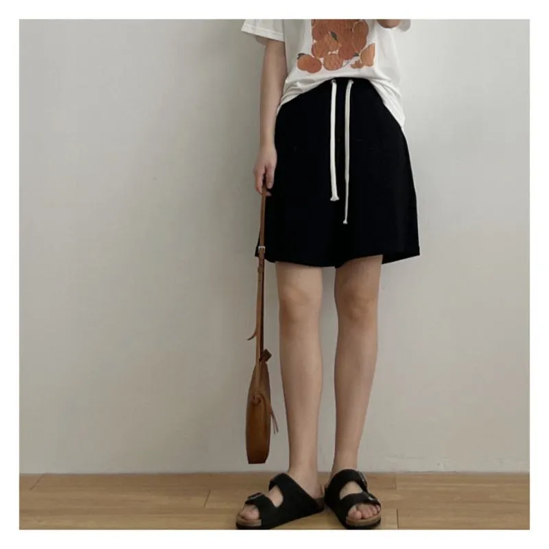 Casual Versatile Loose Fit Sports Chic Drawstring Wide-Leg High-Waisted Shorts