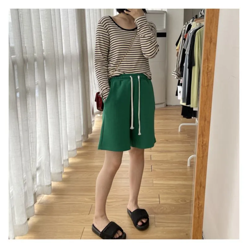 Casual Versatile Loose Fit Sports Chic Drawstring Wide-Leg High-Waisted Shorts