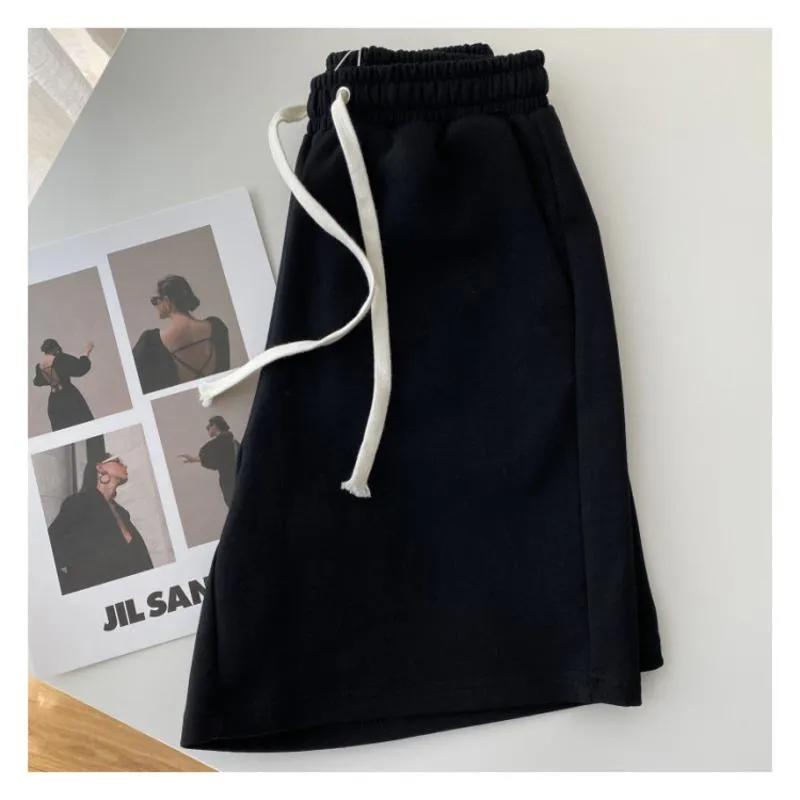 Casual Versatile Loose Fit Sports Chic Drawstring Wide-Leg High-Waisted Shorts