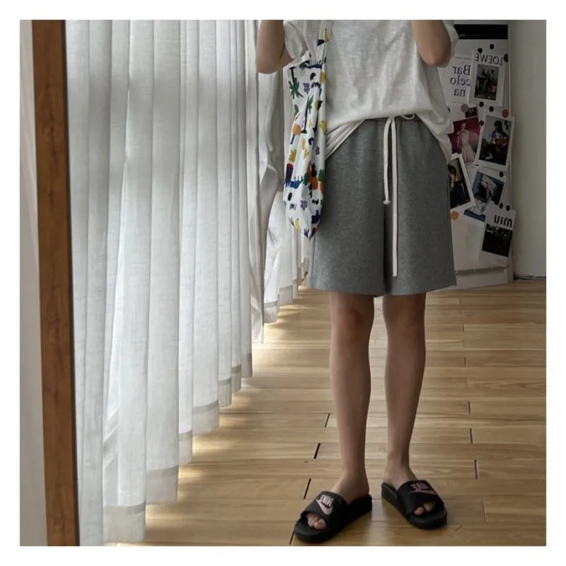 Casual Versatile Loose Fit Sports Chic Drawstring Wide-Leg High-Waisted Shorts