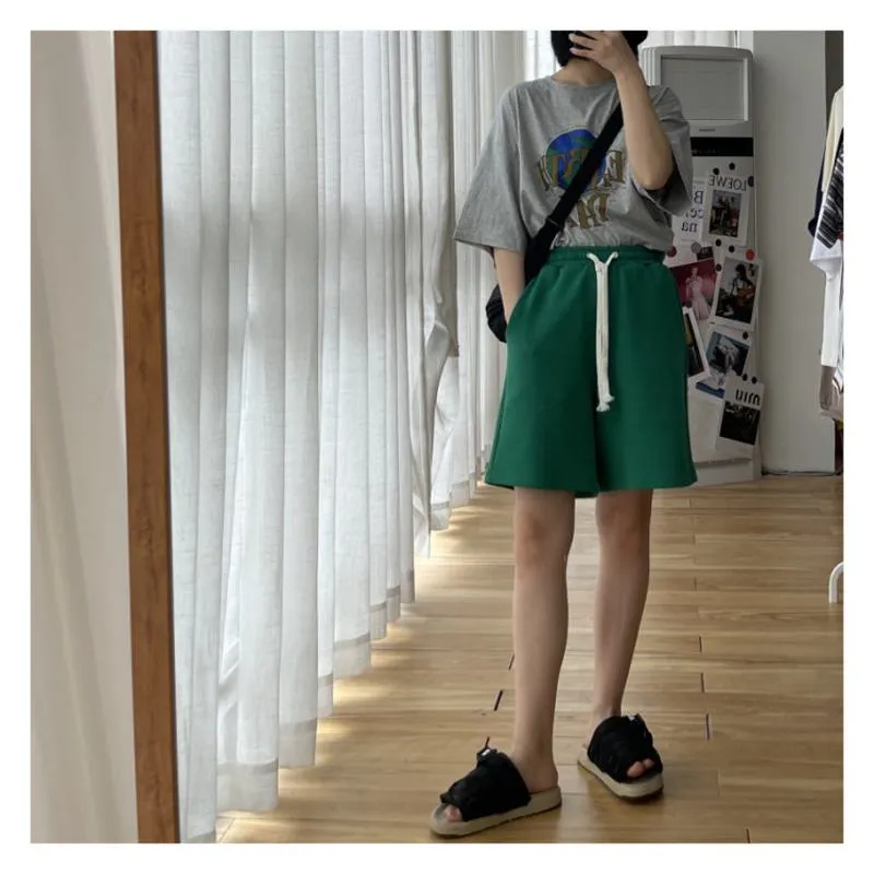 Casual Versatile Loose Fit Sports Chic Drawstring Wide-Leg High-Waisted Shorts