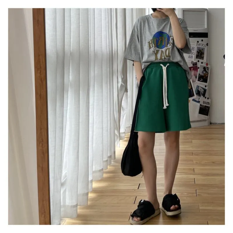 Casual Versatile Loose Fit Sports Chic Drawstring Wide-Leg High-Waisted Shorts