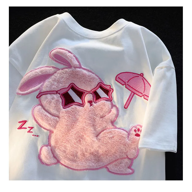 Combed Close-Fitting Plant Velvet Bunny Pure Cotton Short Sleeve Tee