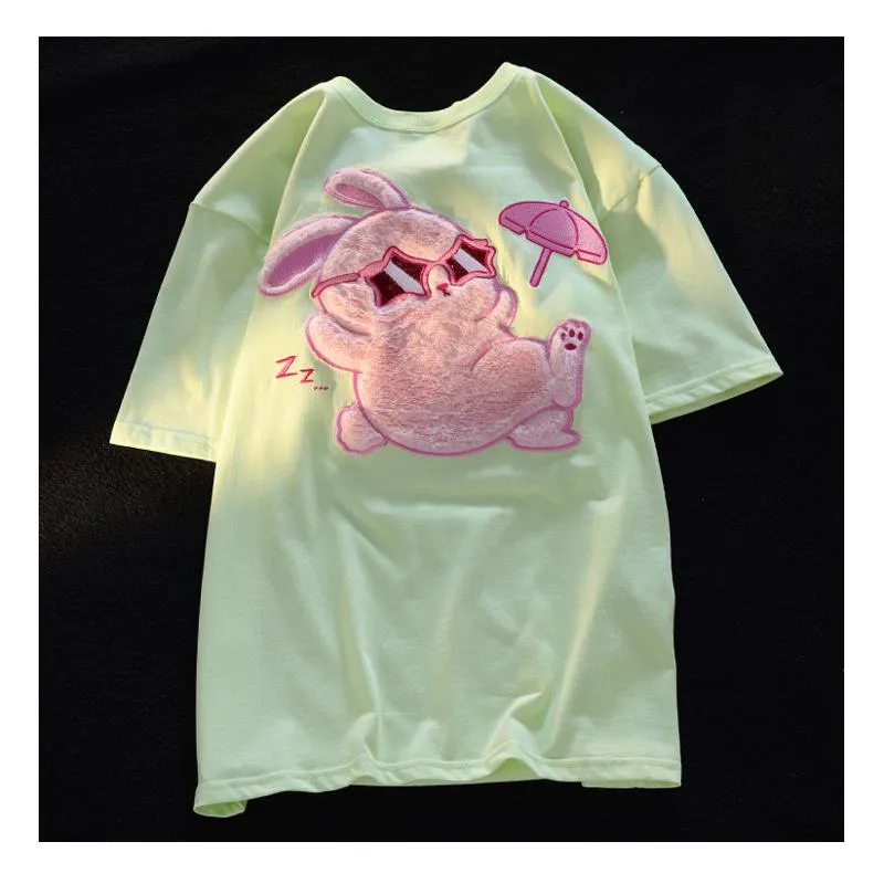 Combed Close-Fitting Plant Velvet Bunny Pure Cotton Short Sleeve Tee