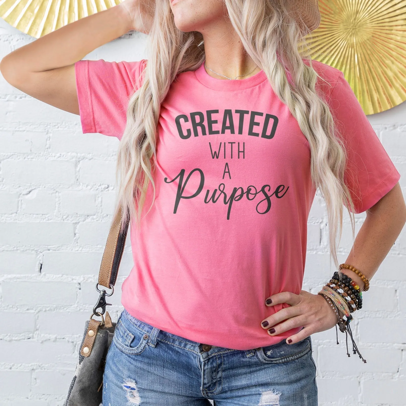 Created With A Purpose Bleach Tee Shirts For Women - Christian Shirts for Women - Religious Tee Shirts