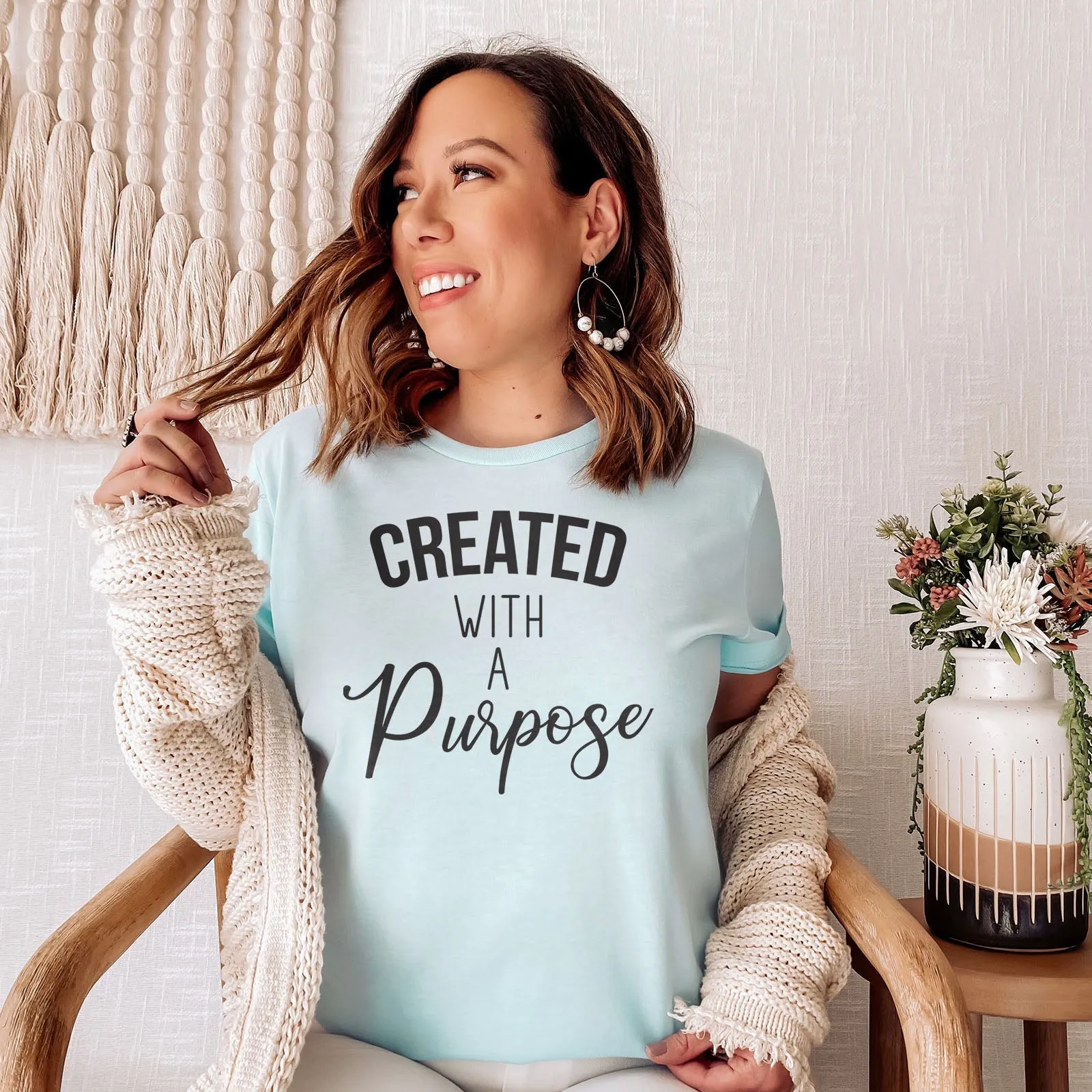 Created With A Purpose Bleach Tee Shirts For Women - Christian Shirts for Women - Religious Tee Shirts