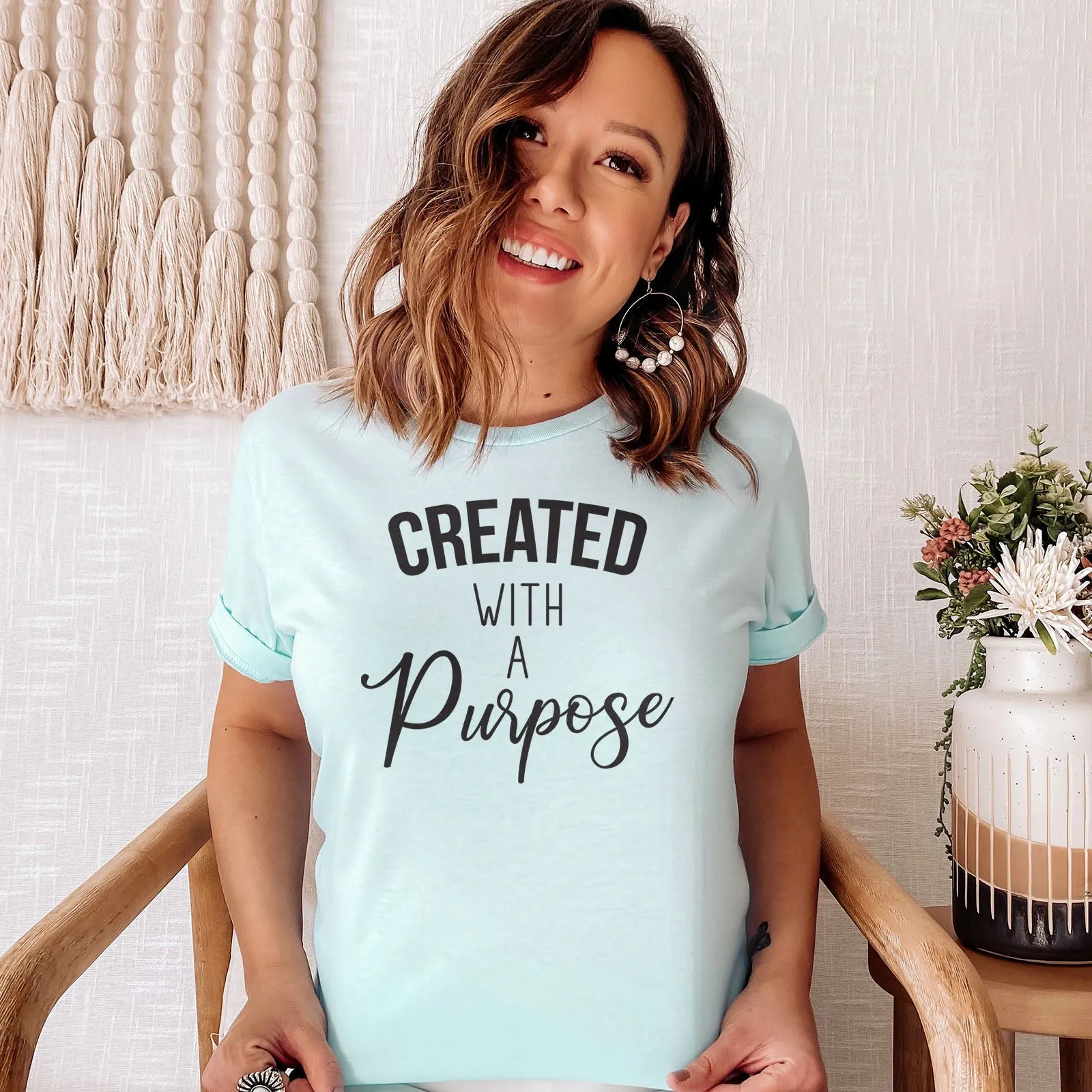 Created With A Purpose Bleach Tee Shirts For Women - Christian Shirts for Women - Religious Tee Shirts