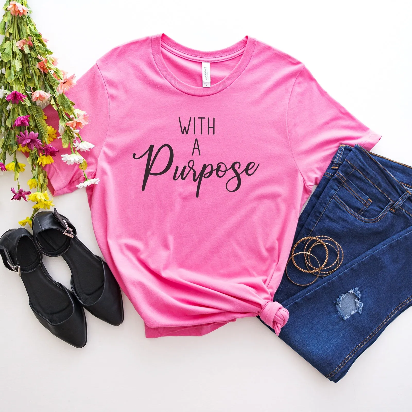 Created With A Purpose Bleach Tee Shirts For Women - Christian Shirts for Women - Religious Tee Shirts