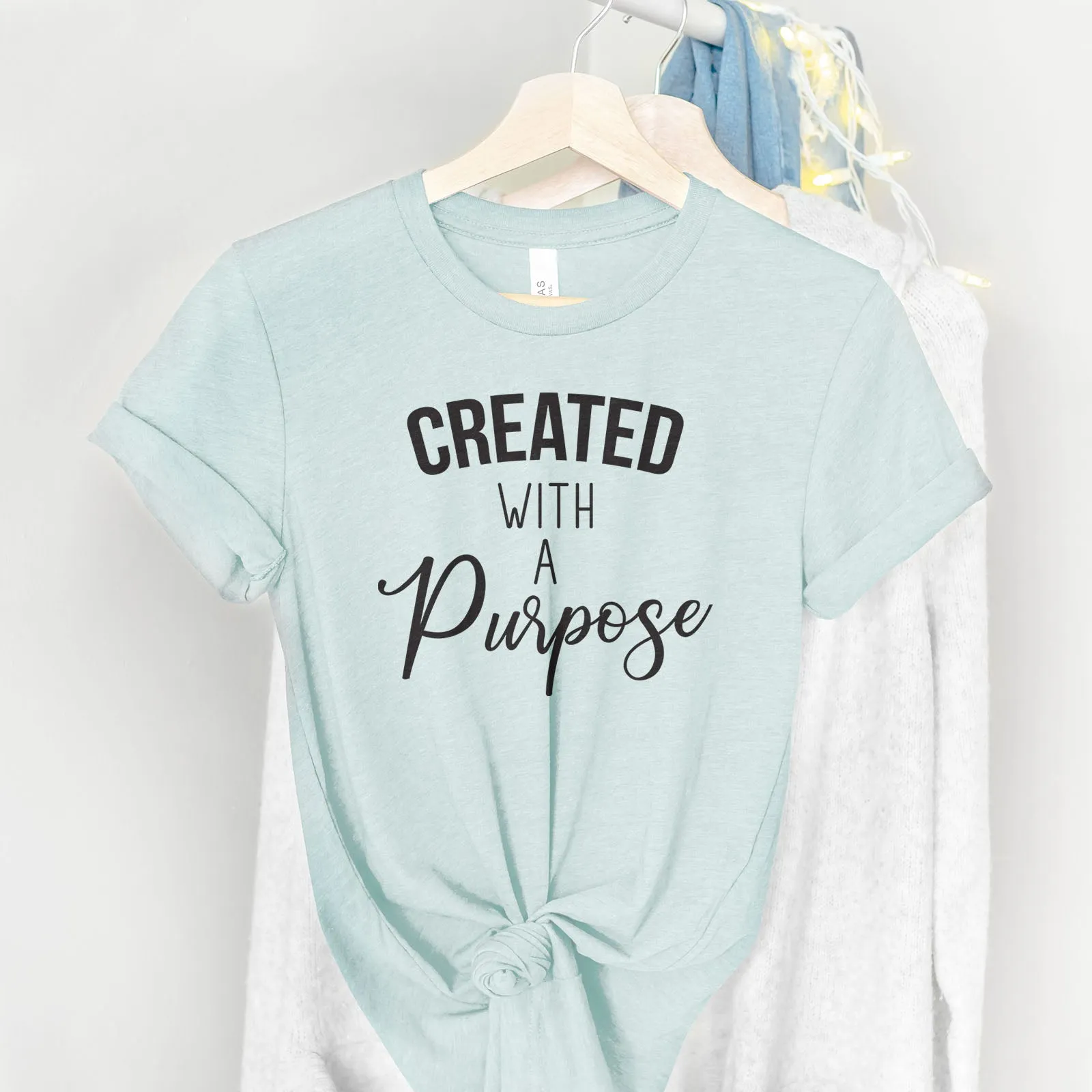 Created With A Purpose Bleach Tee Shirts For Women - Christian Shirts for Women - Religious Tee Shirts