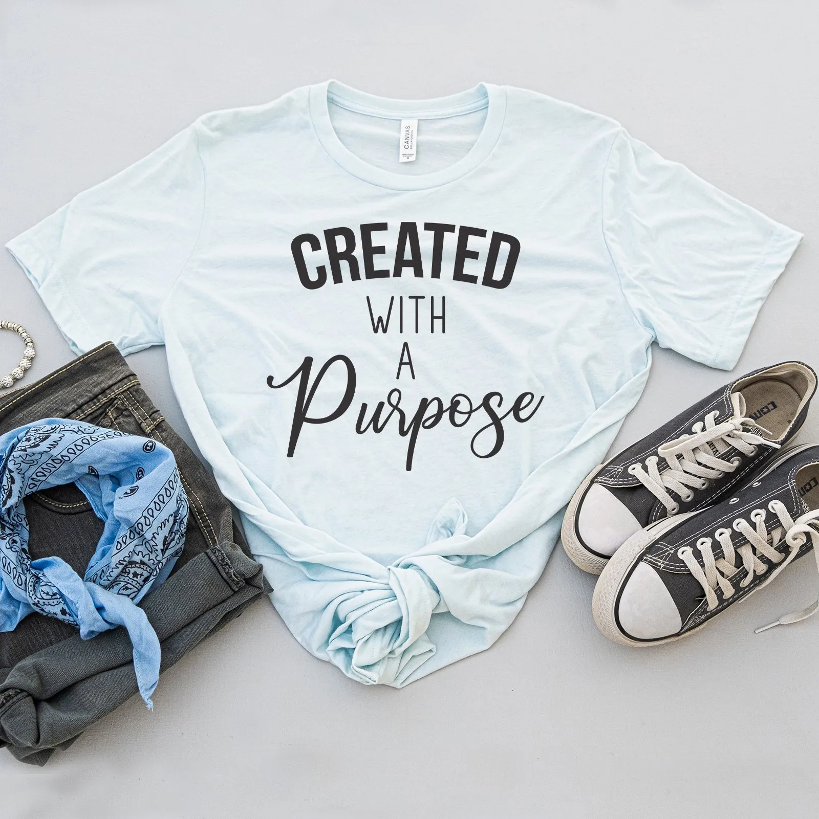 Created With A Purpose Bleach Tee Shirts For Women - Christian Shirts for Women - Religious Tee Shirts