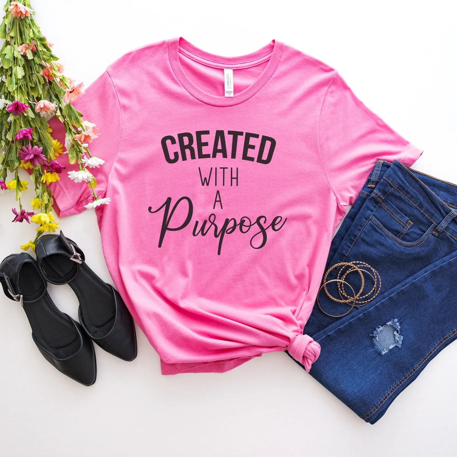 Created With A Purpose Bleach Tee Shirts For Women - Christian Shirts for Women - Religious Tee Shirts