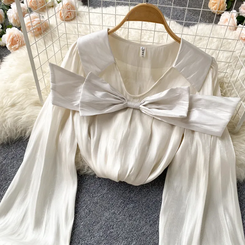 Cute bow long sleeve top     S207