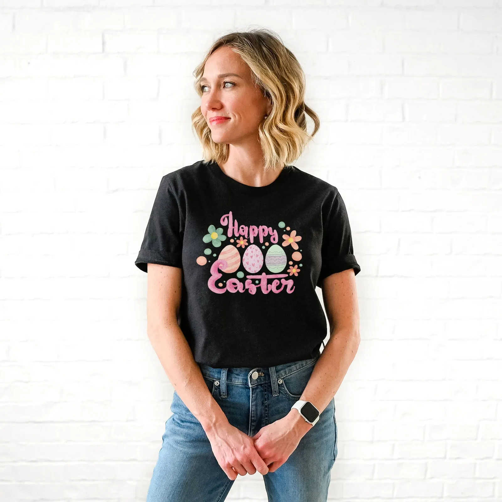 Cute Pink Happy Easter Tee Shirts For Women - Christian Easter T Shirts