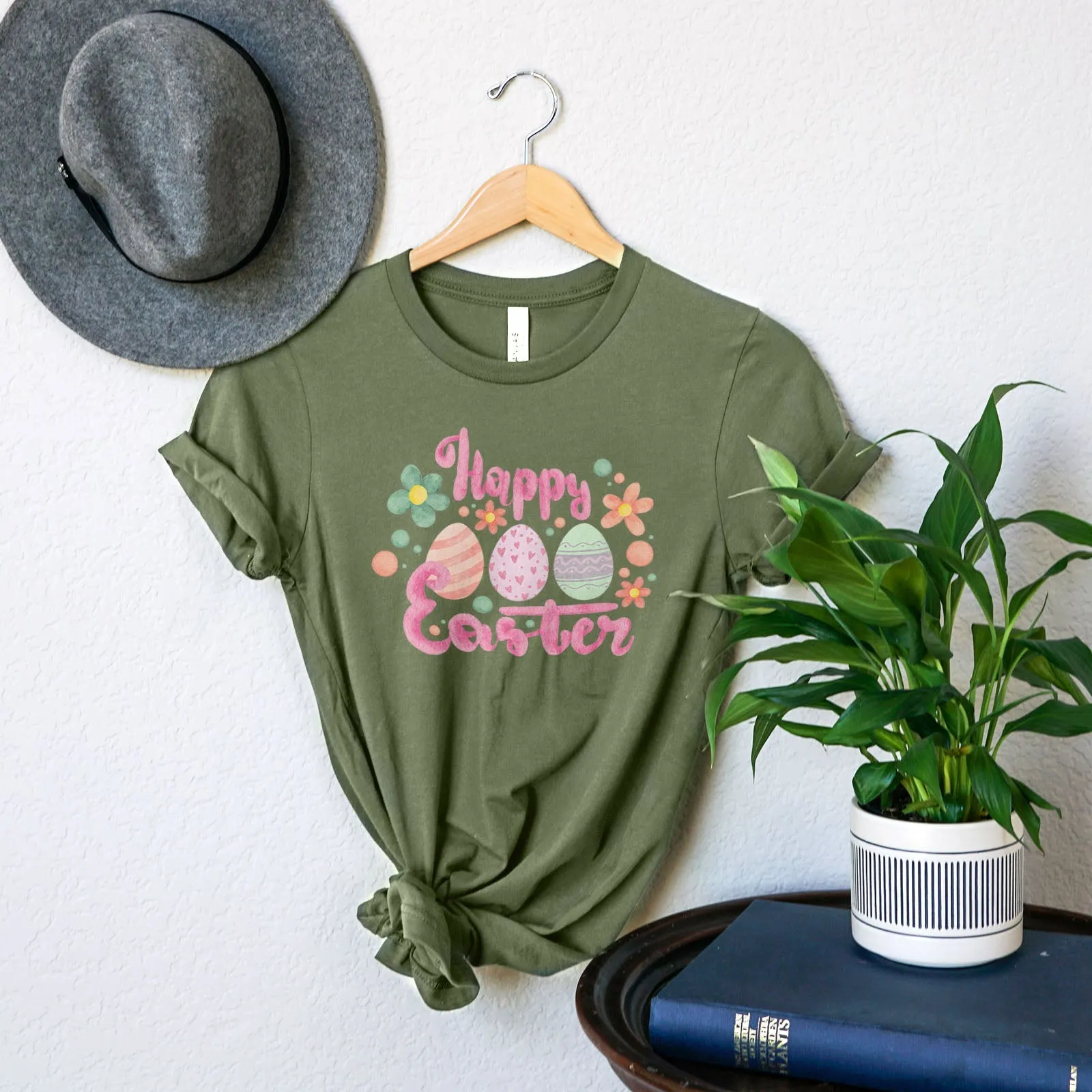 Cute Pink Happy Easter Tee Shirts For Women - Christian Easter T Shirts