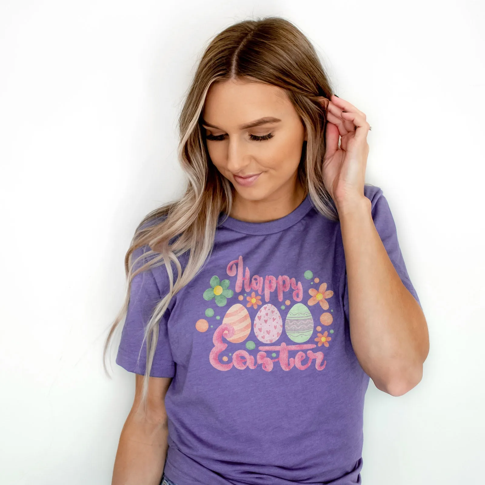 Cute Pink Happy Easter Tee Shirts For Women - Christian Easter T Shirts