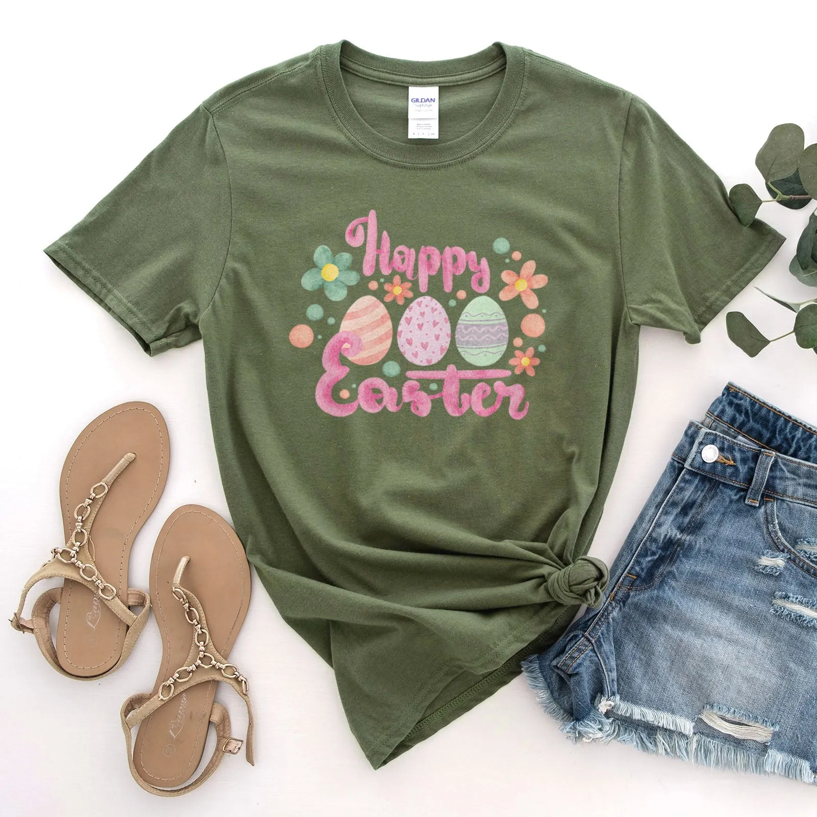 Cute Pink Happy Easter Tee Shirts For Women - Christian Easter T Shirts