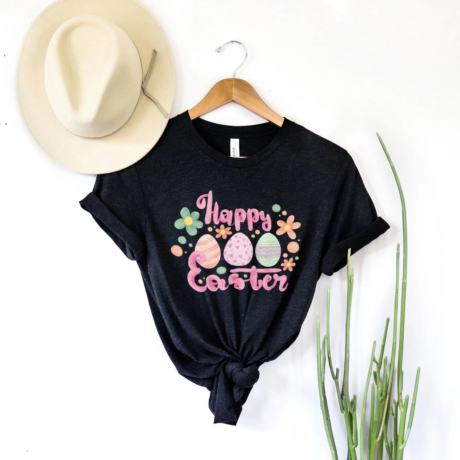 Cute Pink Happy Easter Tee Shirts For Women - Christian Easter T Shirts