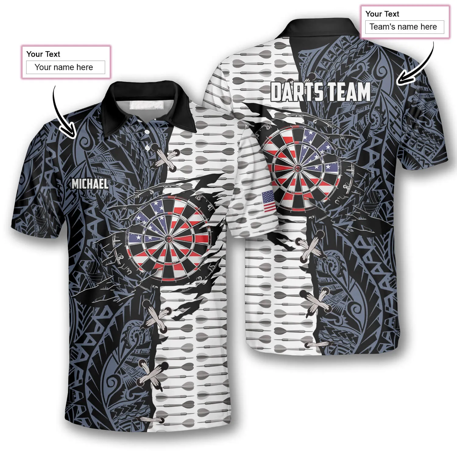 Dart Arrow Tribal Tattoo Custom Darts Polo Shirts for Men, Idea Gift for Dart Shirt