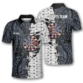 Dart Arrow Tribal Tattoo Custom Darts Polo Shirts for Men, Idea Gift for Dart Shirt